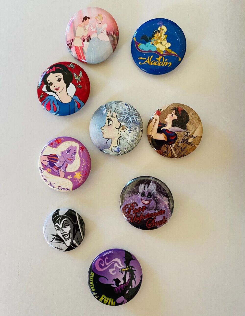 LOT 9 Disneyland Disney Princess Villan Snow White Maleficent Mini Pin Button